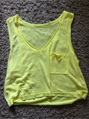 aerie Neon Yellow V‑Neck Sheer Tank